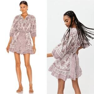 Cleobella Magdalena Paisley Block Print Mini Dress Cream/Brown Womens Size Small